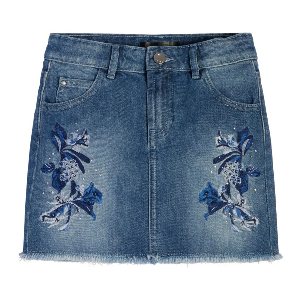 Guess Kid’s Blue Floral
Embroidered Denim Mini Skirt Size 10